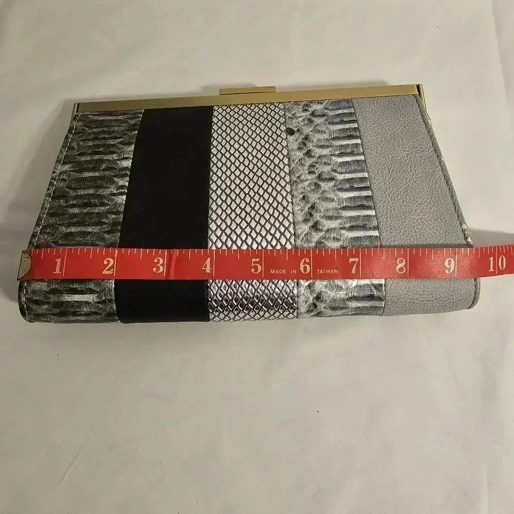 Rachel Roy Grey Silver Black Animal Print Brushed Nickle Clutch Bag - Picture 4 of 8